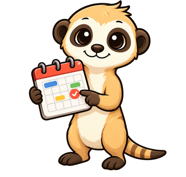 The meercal meerkat, holding a calendar